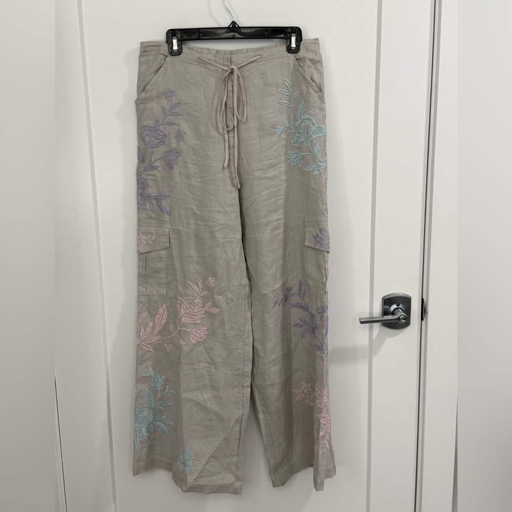 Johnny Was Hazel Drawstring Wide Leg Linen Pant